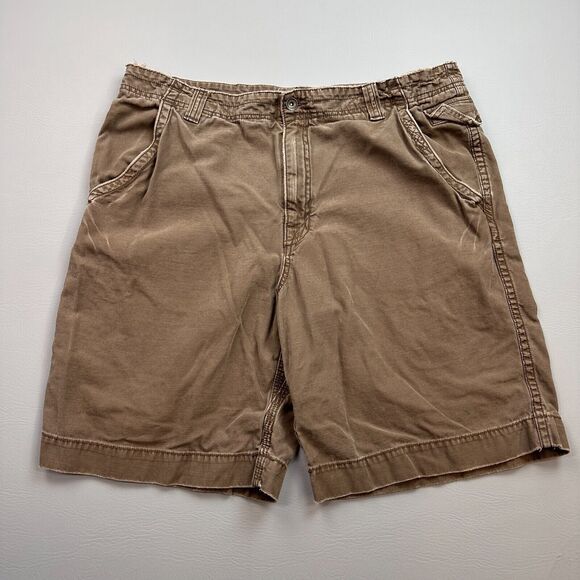 Vintage Mossimo Cargo Supply Shorts Mens 38 Brown Chino Distressed Skate Y2K - Picture 1 of 11